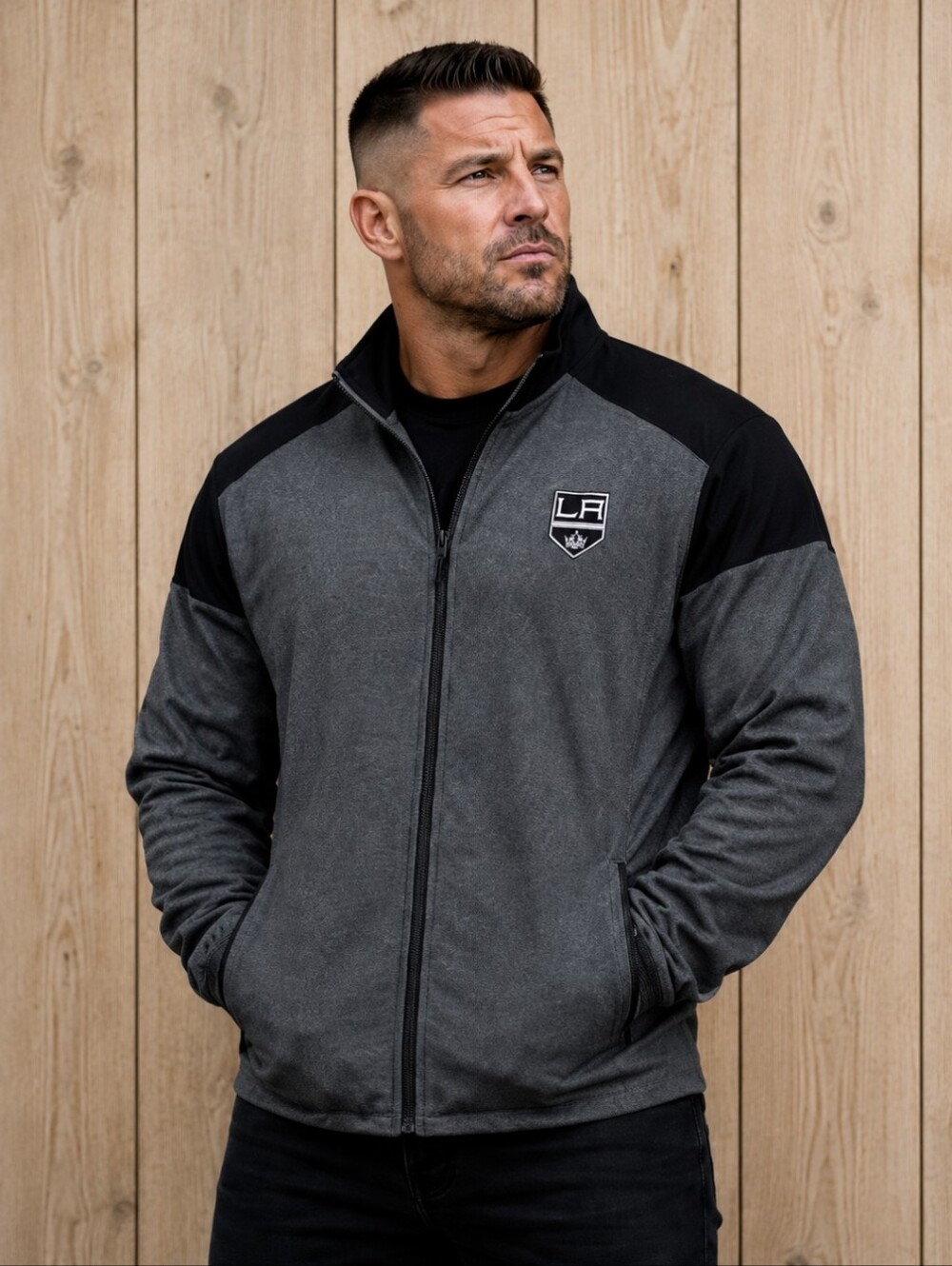 NHL Hockey LA Kings Gray/ Black Logo Zip Front Jacket sz 2XL